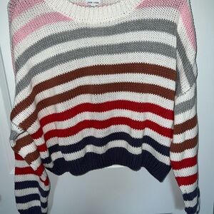 John + Jenn Pink and Gray Crew Neck Sweater